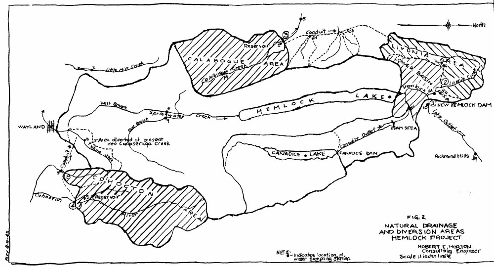 Natural Drainage and Diversion Areas -
				Hemlock Lake Water Supply (Fig # 2)